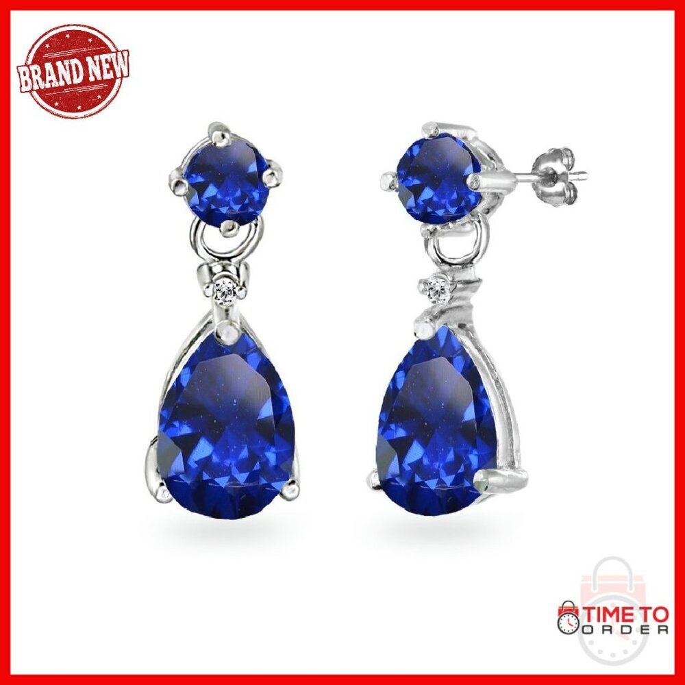 Sterling Silver Teardrop Dangle Earrings with Gemstones